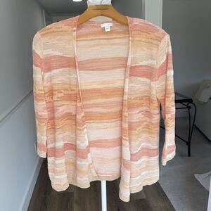 J JILL Sz S Linen Cardigan Sweater Orange Sherbet Coastal Preppy Classic Travel